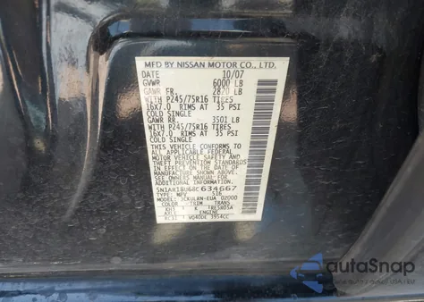 2008 Nissan Pathfinder S из США, поврежденный, VIN 5N1AR18U68C634667